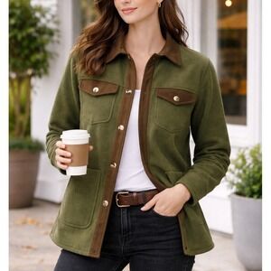 BLANKNYC Fleece Shacket Barn Chore Button Up Shirt Jacket Women Size S Green NWT
